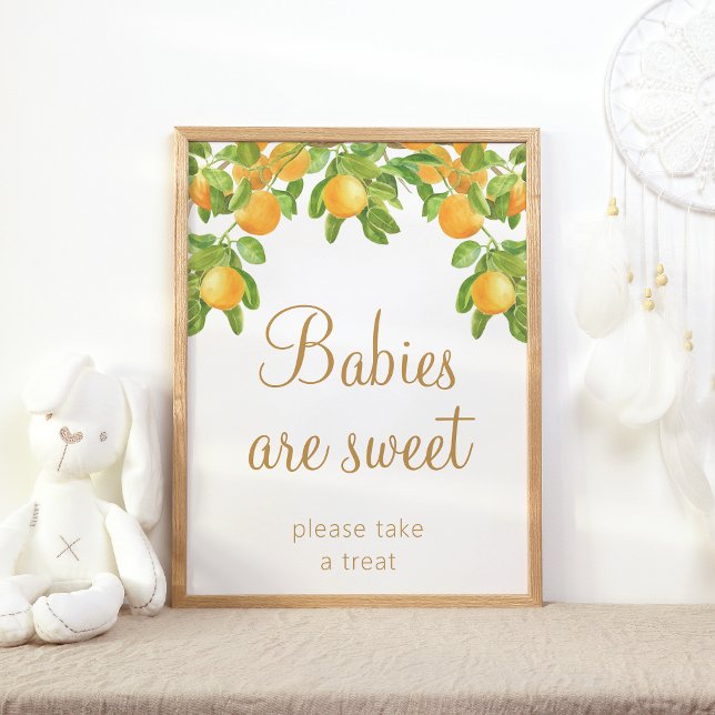 Green Branches Orange Baby Shower Babies are Sweet Poster (orange)