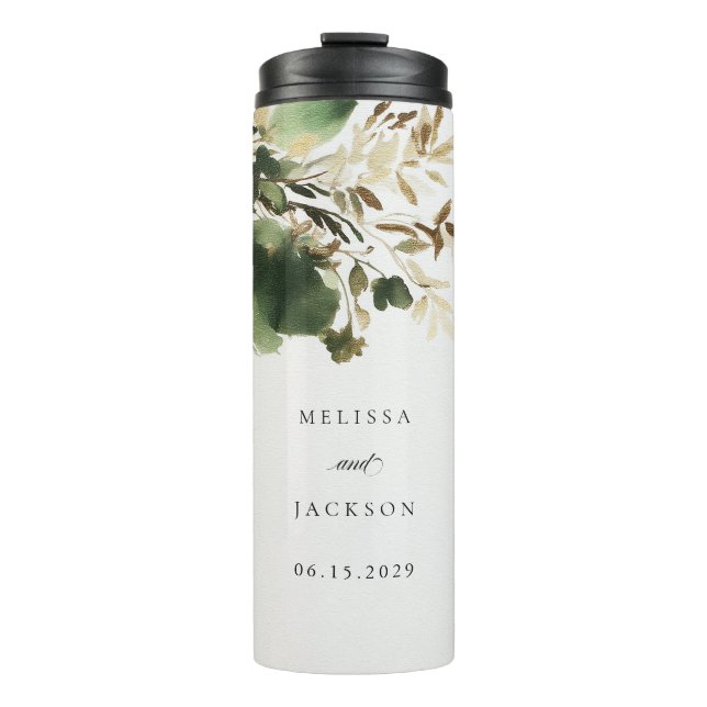 Green Branches Wedding Thermal Tumbler (Front)