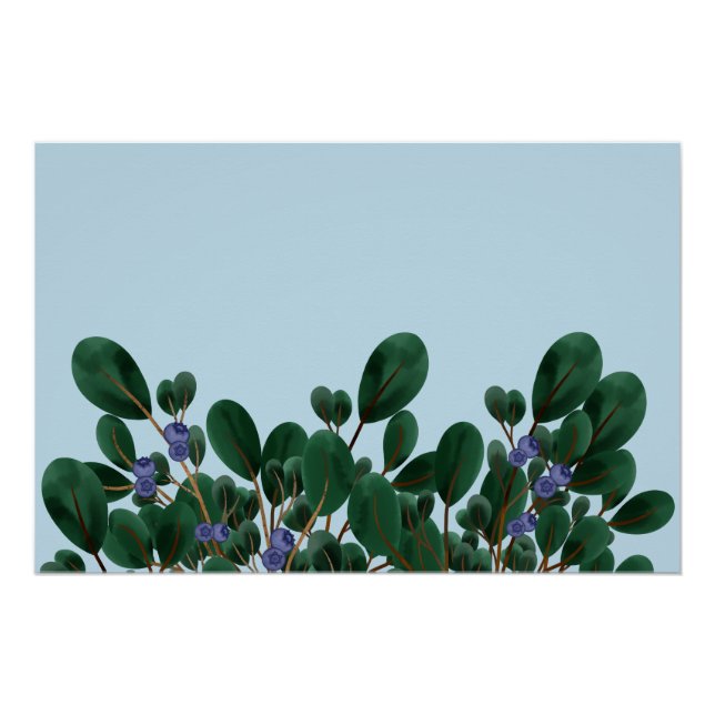Green Branches with Blueberries Poster (Front)