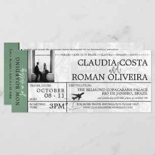 Green Brazil Wedding Boarding Pass Invitation