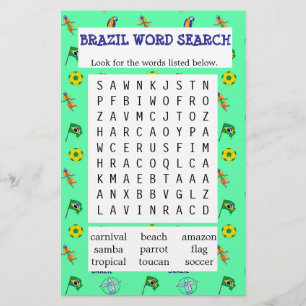 Green Brazil word search paper