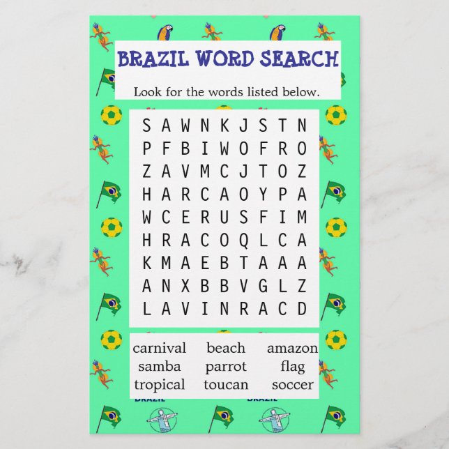 Green Brazil word search paper (Front)