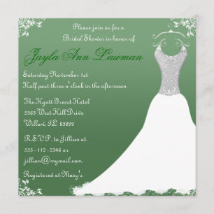 Green Bridal Shower Wedding Gown Invitation