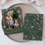 Green & Bright Pink Botanical Arch Christmas Photo Holiday Card<br><div class="desc">This collection features watercolor bright pink florals,  berries & winter greenery with modern & elegant typography,  with a winter botanical pattern back.</div>