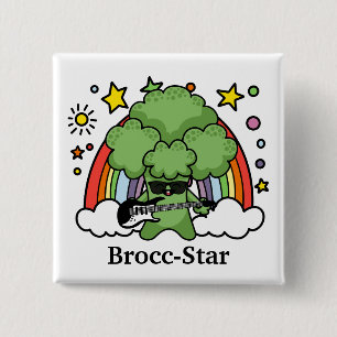 Green Broccoli Brocc, Rock Star 15 Cm Square Badge