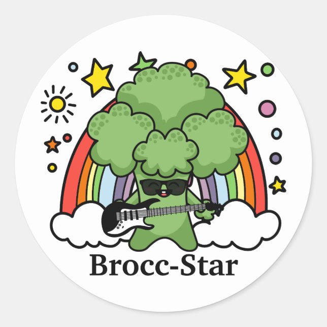 Green Broccoli Brocc, Rock Star Classic Round Sticker (Front)