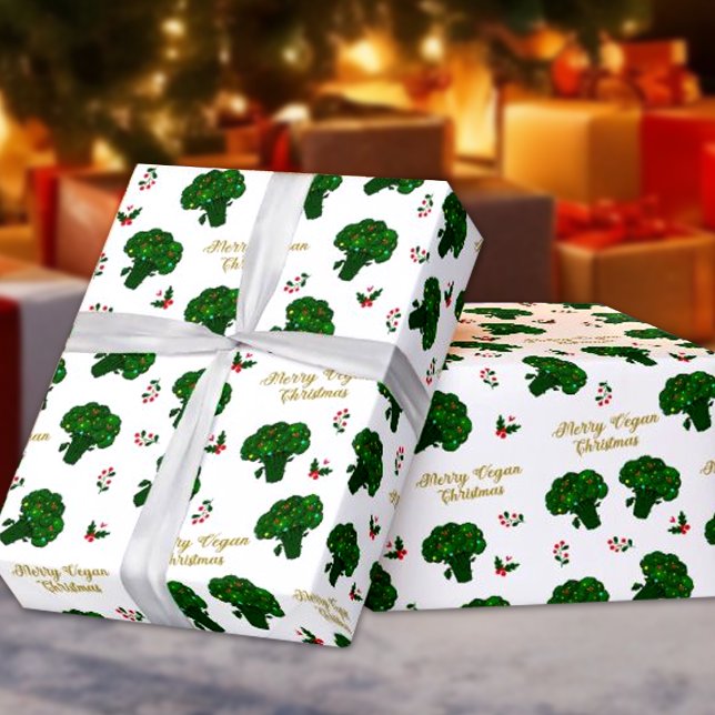 Green Broccoli Merry Vegan Christmas  Wrapping Paper (Creator Uploaded)