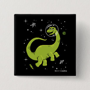 Green Brontosaurus Dinos In Space 15 Cm Square Badge