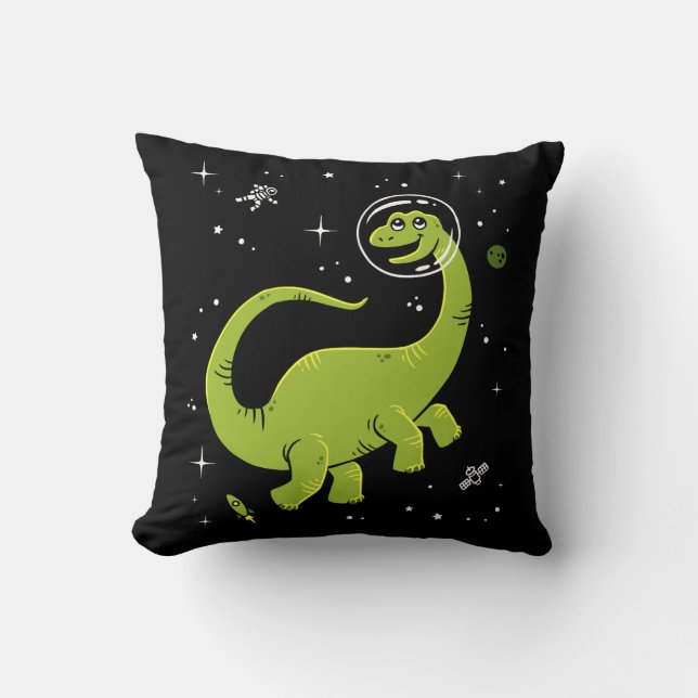 Green Brontosaurus Dinos In Space Cushion (Front)