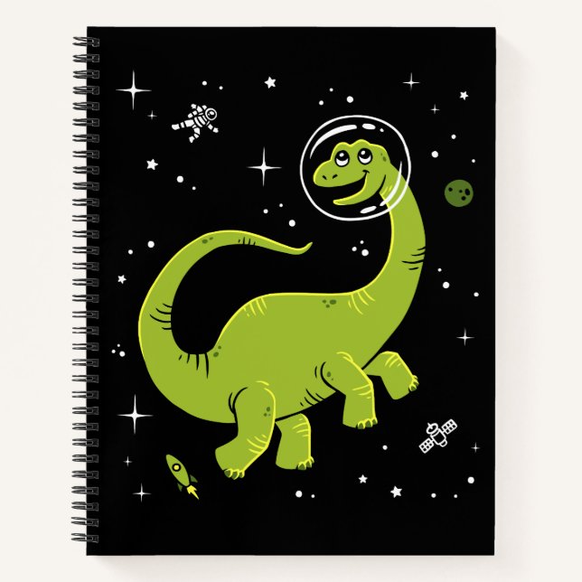 Green Brontosaurus Dinos In Space Notebook (Front)