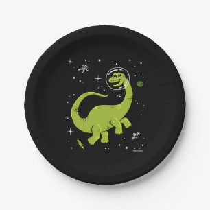 Green Brontosaurus Dinos In Space Paper Plate