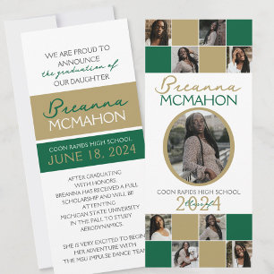 Green & Bronze 9 Photo Graduation Announcement