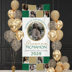 Green & Bronze Gold Photo Collage Graduation Vinyl Banner