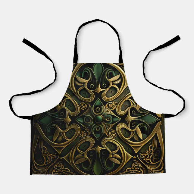 Green Bronze Ornamental Plaid Decoration Pattern Apron (Front)