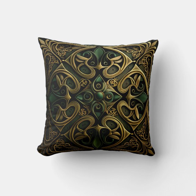 Green Bronze Ornamental Plaid Decoration Pattern Cushion (Front)