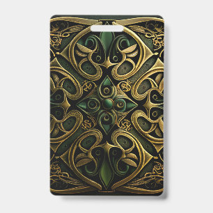 Green Bronze Ornamental Plaid Decoration Pattern ID Badge