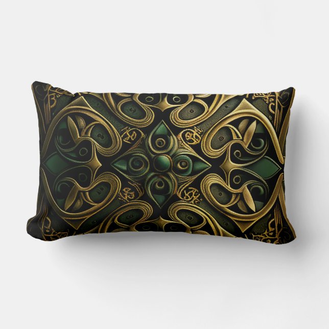 Green Bronze Ornamental Plaid Decoration Pattern Lumbar Cushion (Front)