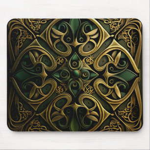 Green Bronze Ornamental Plaid Decoration Pattern Mouse Pad