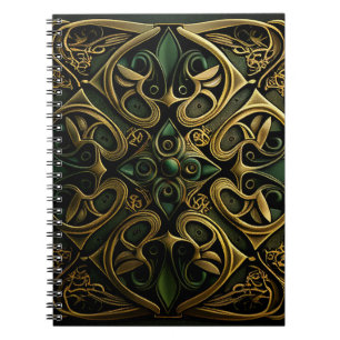 Green Bronze Ornamental Plaid Decoration Pattern Notebook