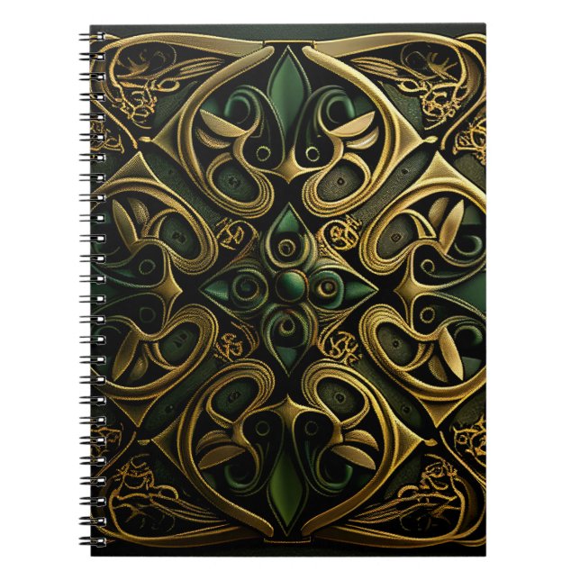 Green Bronze Ornamental Plaid Decoration Pattern Notebook (Front)