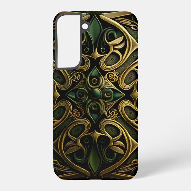 Green Bronze Ornamental Plaid Decoration Pattern Samsung Galaxy S22+ Case (Back)