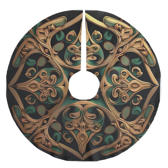 Green Bronze Ornamental Plaid Pattern Decoration Brushed Polyester Tree Skirt (Front)