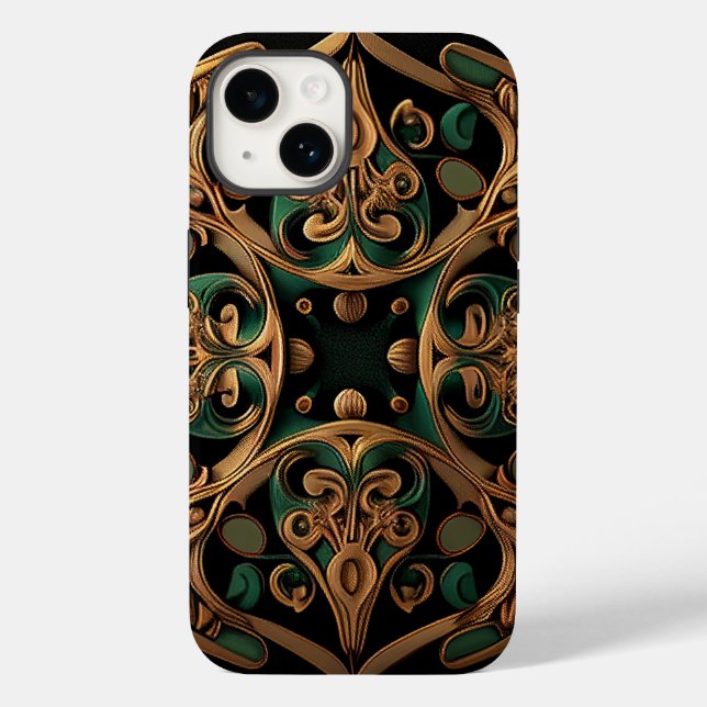 Green Bronze Ornamental Plaid Pattern Decoration Case-Mate iPhone Case (Back)