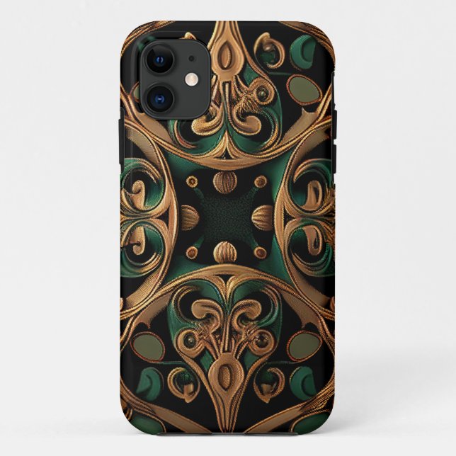 Green Bronze Ornamental Plaid Pattern Decoration Case-Mate iPhone Case (Back)