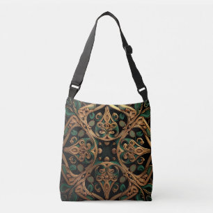 Green Bronze Ornamental Plaid Pattern Decoration Crossbody Bag