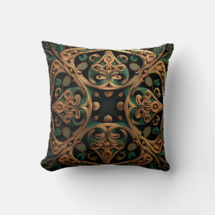 Green Bronze Ornamental Plaid Pattern Decoration Cushion