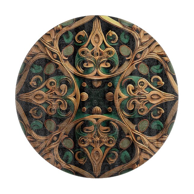 Green Bronze Ornamental Plaid Pattern Decoration Cutting Board (Front)