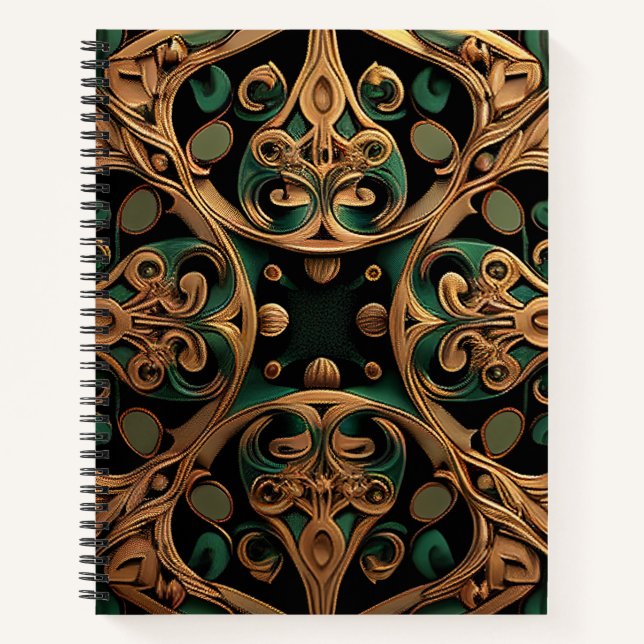 Green Bronze Ornamental Plaid Pattern Decoration Notebook (Front)