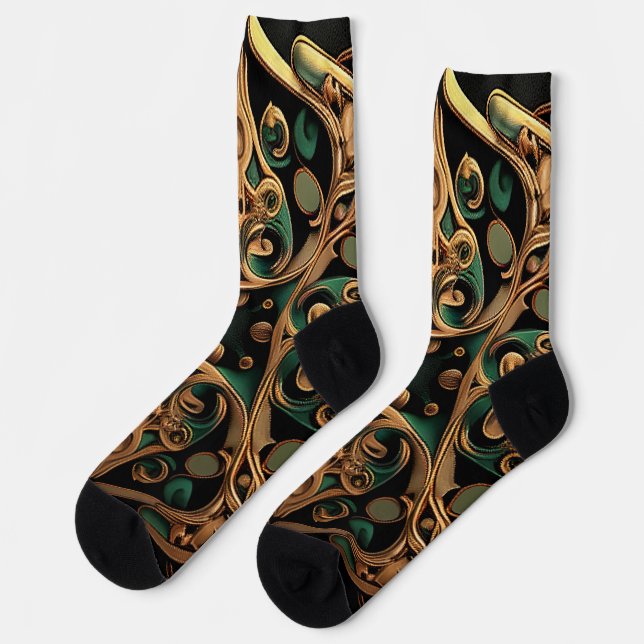 Green Bronze Ornamental Plaid Pattern Decoration Socks (Left)