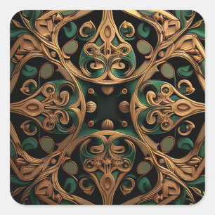 Green Bronze Ornamental Plaid Pattern Decoration Square Sticker