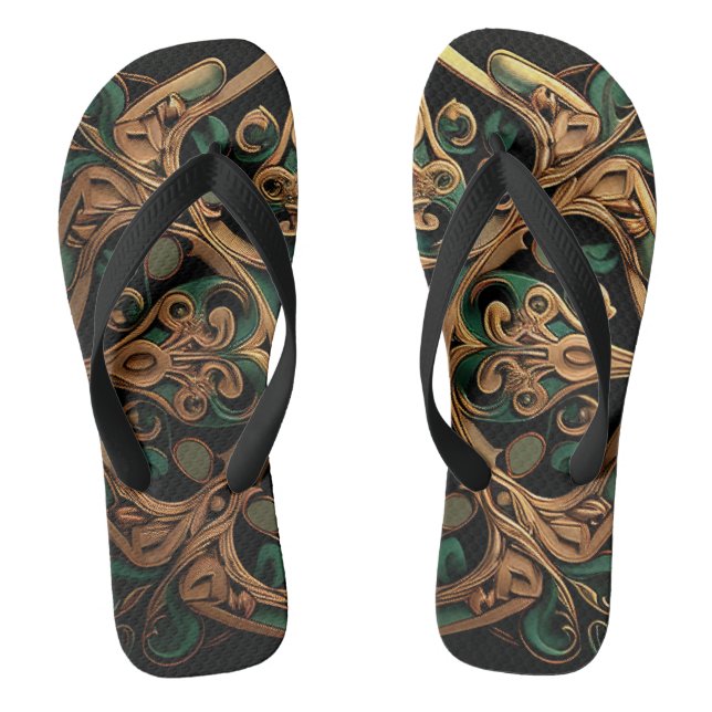 Green Bronze Ornamental Plaid Pattern Decoration Thongs (Footbed)