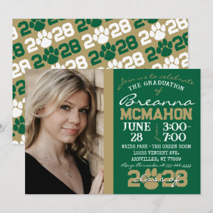 Green & Bronze Pawprint Graduation Photo Invitation
