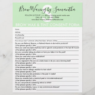 Green Brow Wax Tint Customer Consent Waiver Form Flyer
