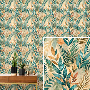 Green  & Brown Abstract Leaves Autumn Tones Leaf  Wallpaper