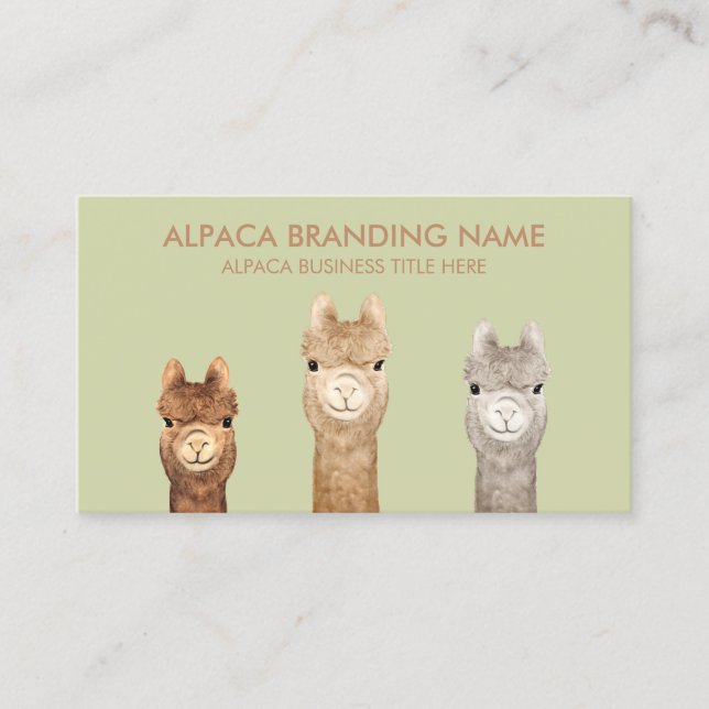 Green Brown Alpaca Animal Business Card (Front)