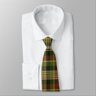 Green Brown and Beige Plaid Tie