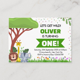 Green Brown Animal Safari Birthday Enclosure Card