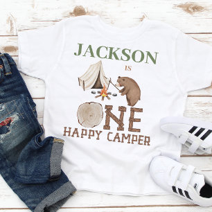 Green Brown Bear One Happy Camper 1st Birthday Baby T-Shirt