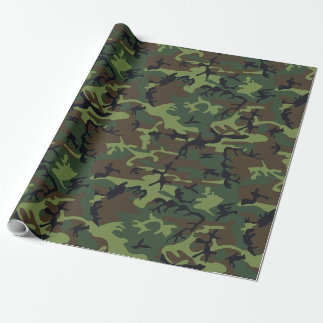 Green Brown Black Hunting Camouflage Wrapping Paper (Unrolled)