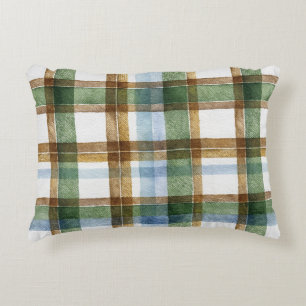 Green Brown Blue Plaid Stripes Decorative Cushion