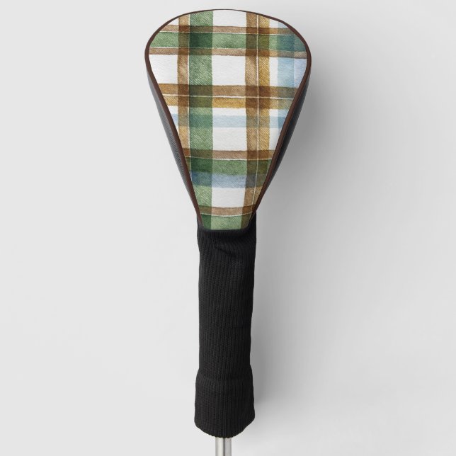 Green Brown Blue Plaid Stripes Golf Head Cover (Front)