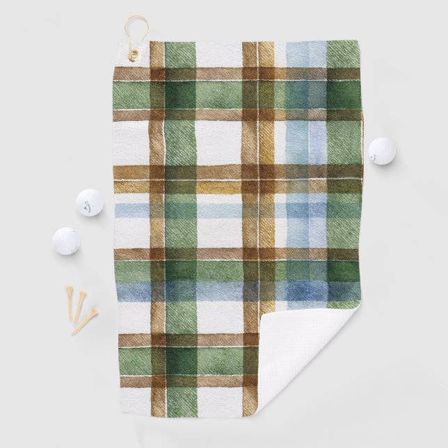 Green Brown Blue Plaid Stripes Golf Towel (InSitu)