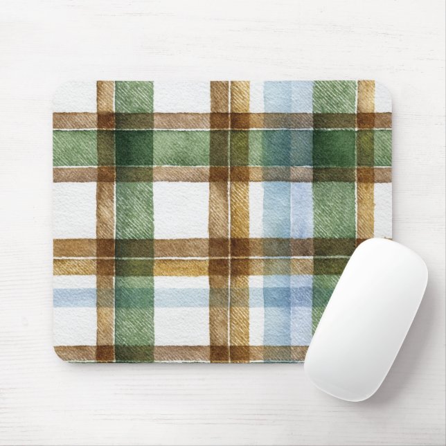 Green Brown Blue Plaid Stripes Mouse Pad (With Mouse)