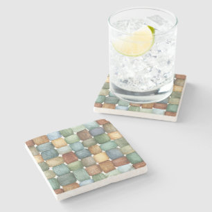 Green Brown Blue Squares Stone Coaster