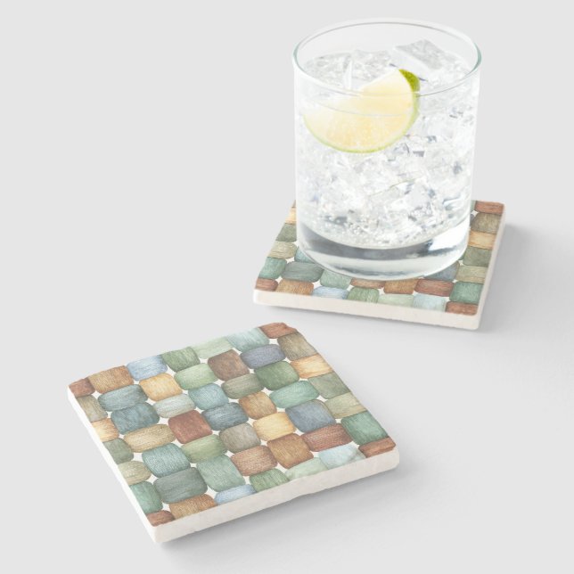 Green Brown Blue Squares Stone Coaster (Side)