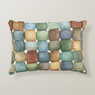 Green Brown Blue Yellow Plaid Stripes Squares Decorative Cushion